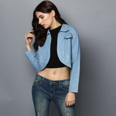 Women's Denim Light Blue Collar Style Shrug